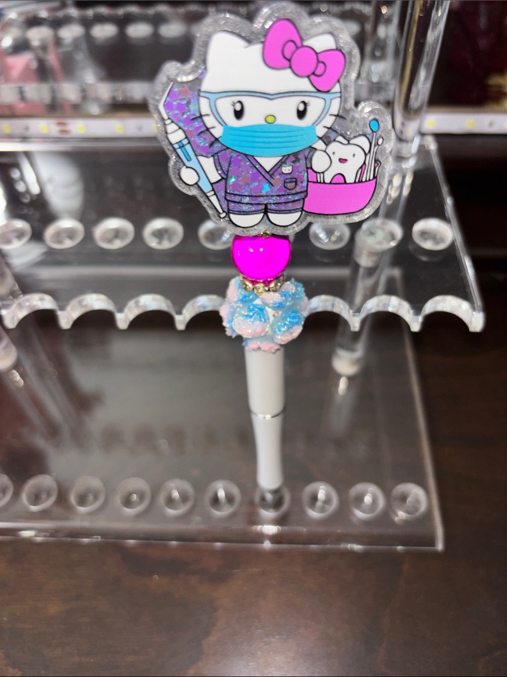 HK Pink & Blue Novelty Pen with Decorative Topper